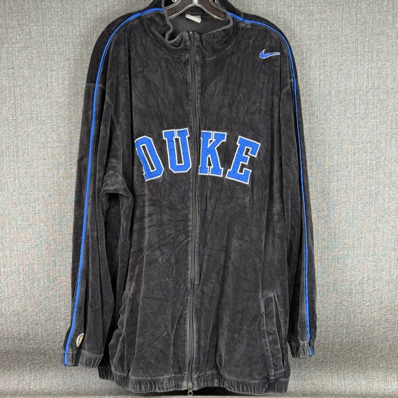 Nike Team Duke Blue Devils Velour Track Jacket Full Zip Black Men's XLT - Picture 1 of 13